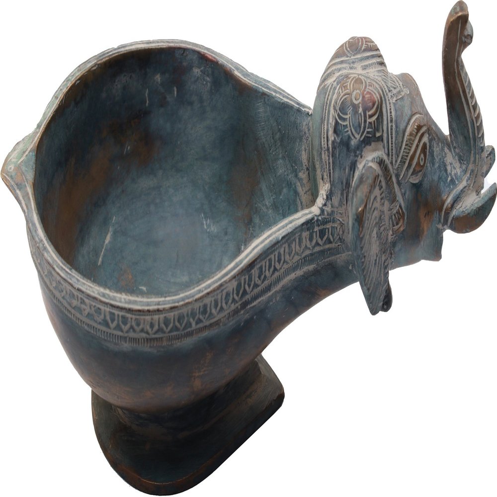 Exotic India Lamp with Elephant Head - Brass Sculpture - Color Antique Color