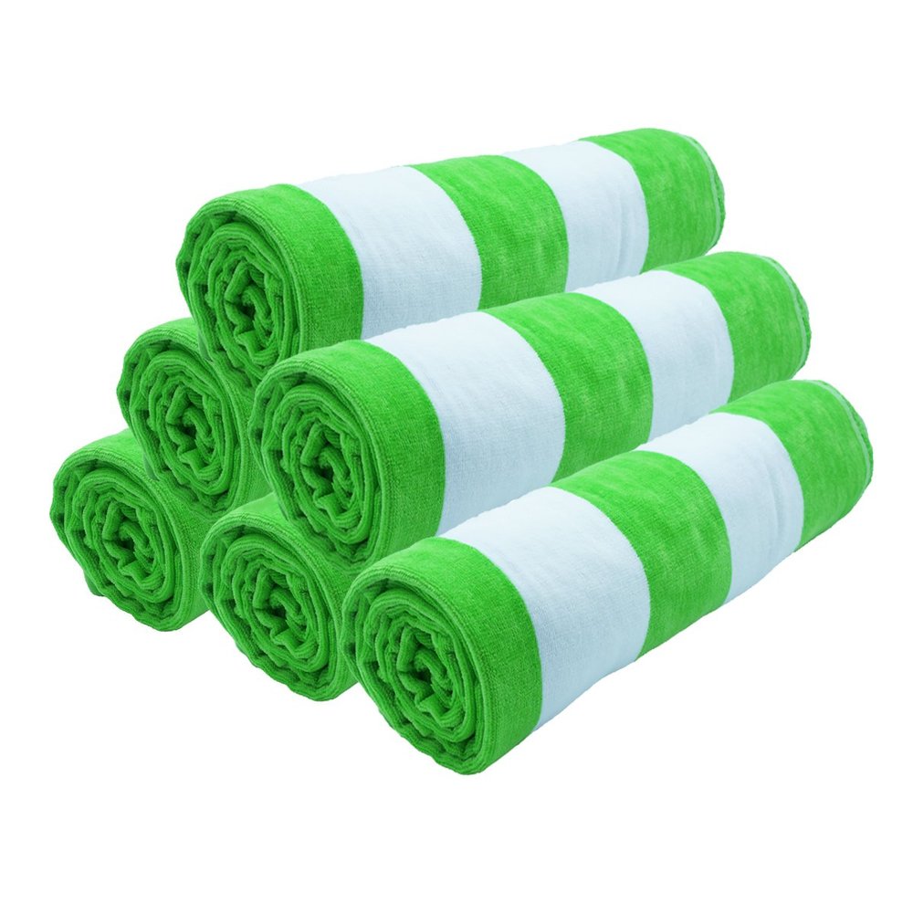 anatolian Beach Towels - Large (35"x 60") in Cabana Stripes or Solid Colors for Pool, Bath 100% Cotton - Made in Turkey (6 Pack Green)