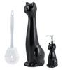 Allure Home Creation Cat 3-Piece Black Ceramic Toilet Brush Holder with White Plastic Brush and Soap Dispenser Set-Black view 1