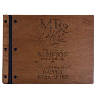 LifeSong Milestones Personalized Mr and Mrs. Wedding Anniversary Guest Book Registry for Bride and Groom Newlywed Couple Custom Engraved Cherry Wood 13.5" x10 (Mr and Mrs)