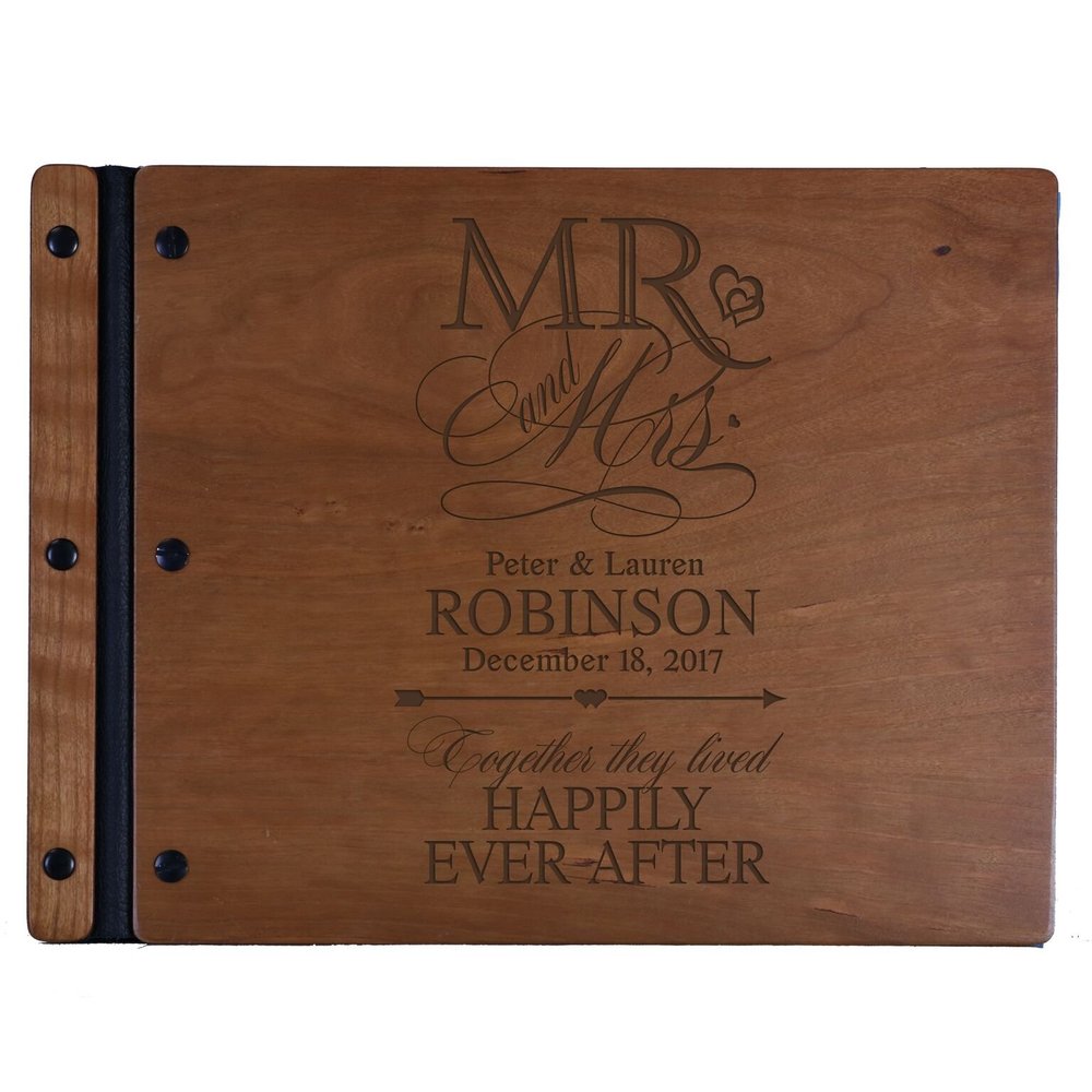 LifeSong Milestones Personalized Mr and Mrs. Wedding Anniversary Guest Book Registry for Bride and Groom Newlywed Couple Custom Engraved Cherry Wood 13.5" x10 (Mr and Mrs)