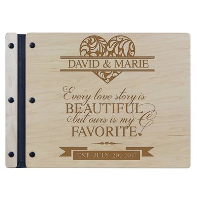 LifeSong Milestones Personalized Mr and Mrs. Wedding Anniversary Guest Book Registry for Bride and Groom Newlywed Couple Custom Engraved Cherry Wood 13.5" x10 (Every Love Story)