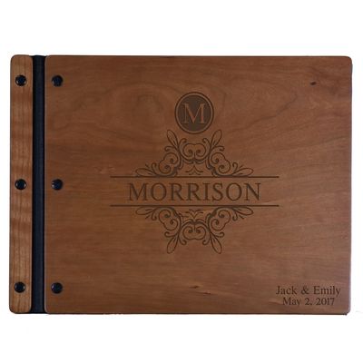 LifeSong Milestones Personalized Mr and Mrs. Wedding Anniversary Guest Book Registry for Bride and Groom Newlywed Couple Custom Engraved Cherry Wood 13.5" x10 (Monogram)