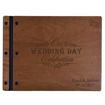 LifeSong Milestones Personalized Mr and Mrs. Wedding Anniversary Guest Book Registry for Bride and Groom Newlywed Couple Custom Engraved Cherry Wood 13.5" x10 (Wedding Celebration)