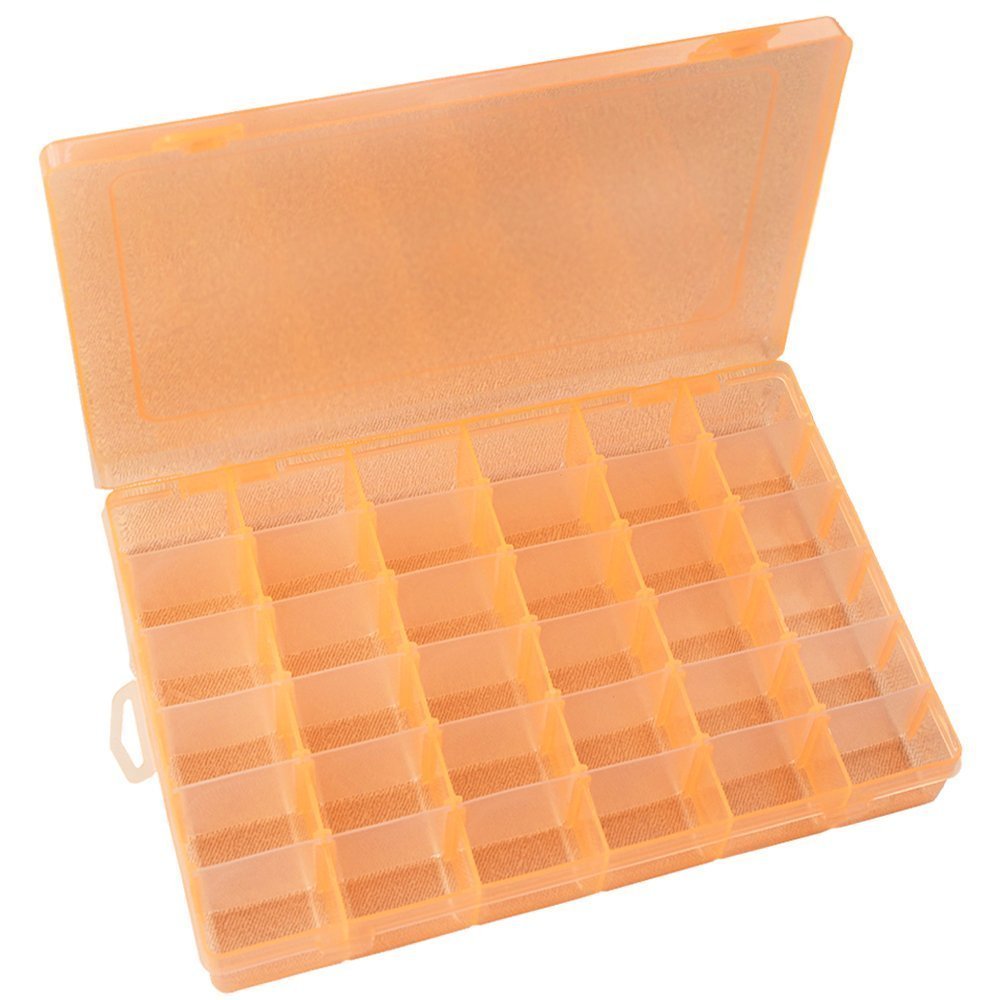 Magik 36 Grid Box Storage Organizer Case Container Display Collection with Adjustable Divider Big (1 Pack, Orange)