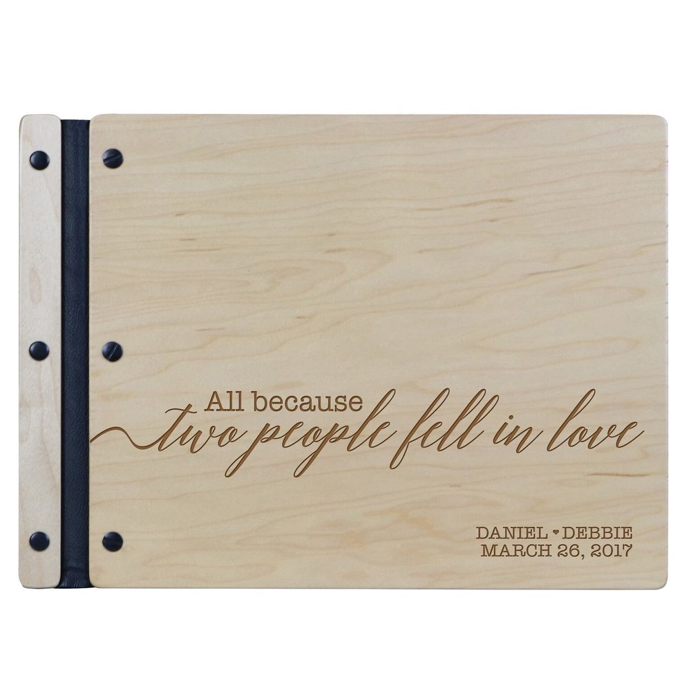 LifeSong Milestones Personalized Mr and Mrs. Wedding Anniversary Guest Book Registry for Bride and Groom Newlywed Couple Custom Engraved Cherry Wood 13.5" x10 (All Because Two People)