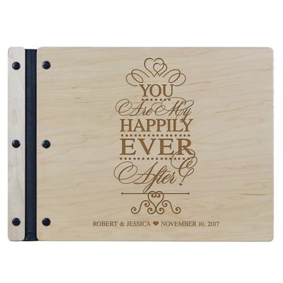 LifeSong Milestones Personalized Mr and Mrs. Wedding Anniversary Guest Book Registry for Bride and Groom Newlywed Couple Custom Engraved Cherry Wood 13.5" x10 (Happily Ever After)
