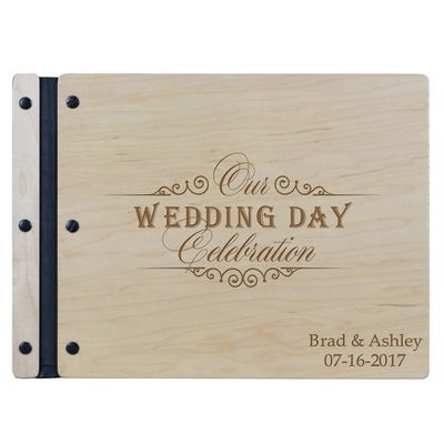 LifeSong Milestones Personalized Mr and Mrs. Wedding Anniversary Guest Book Registry for Bride and Groom Newlywed Couple Custom Engraved Cherry Wood 13.5" x10 (Wedding Celebration)