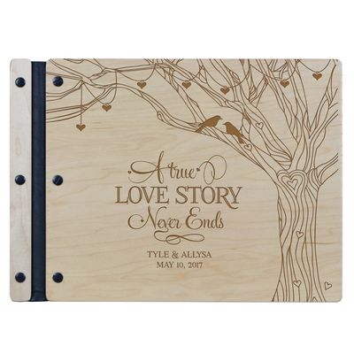 LifeSong Milestones Personalized Mr and Mrs. Wedding Anniversary Guest Book Registry for Bride and Groom Newlywed Couple Custom Engraved Cherry Wood 13.5" x10 (Tree Love)