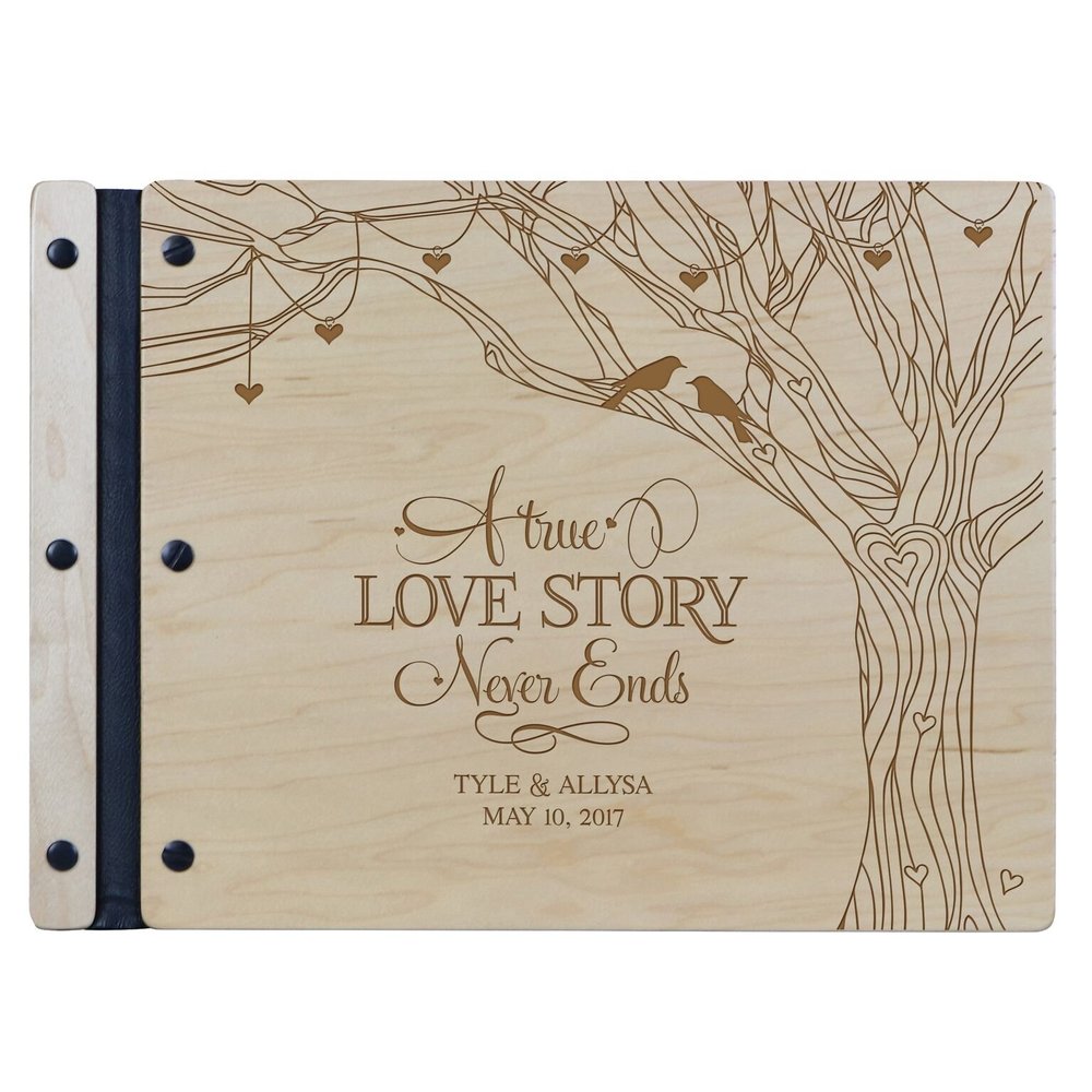 LifeSong Milestones Personalized Mr and Mrs. Wedding Anniversary Guest Book Registry for Bride and Groom Newlywed Couple Custom Engraved Cherry Wood 13.5" x10 (Tree Love)