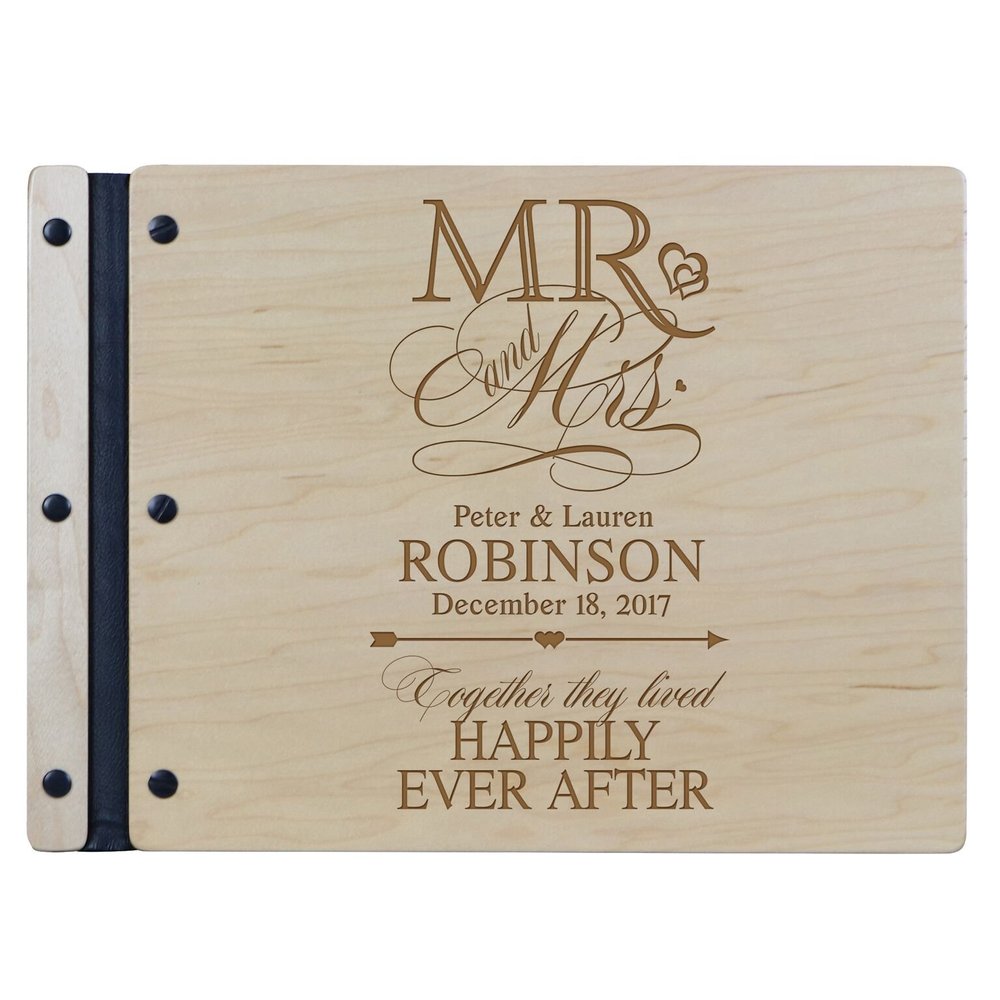 LifeSong Milestones Personalized Mr and Mrs. Wedding Anniversary Guest Book Registry for Bride and Groom Newlywed Couple Custom Engraved Cherry Wood 13.5" x10 (Mr and Mrs)