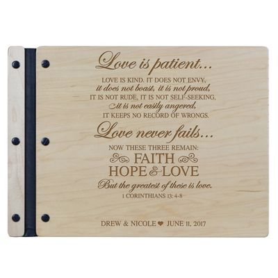 LifeSong Milestones Personalized Mr and Mrs. Wedding Anniversary Guest Book Registry for Bride and Groom Newlywed Couple Custom Engraved Cherry Wood 13.5" x10 (Corinthians)
