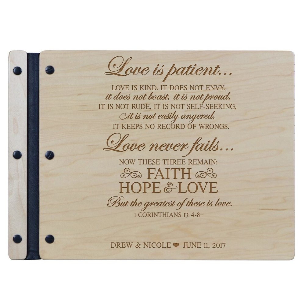 LifeSong Milestones Personalized Mr and Mrs. Wedding Anniversary Guest Book Registry for Bride and Groom Newlywed Couple Custom Engraved Cherry Wood 13.5" x10 (Corinthians)