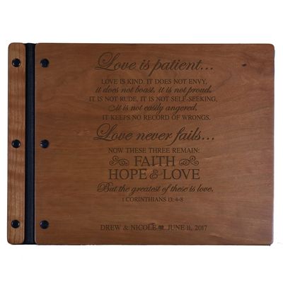 LifeSong Milestones Personalized Mr and Mrs. Wedding Anniversary Guest Book Registry for Bride and Groom Newlywed Couple Custom Engraved Cherry Wood 13.5" x10 (Corinthians)