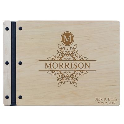 LifeSong Milestones Personalized Mr and Mrs. Wedding Anniversary Guest Book Registry for Bride and Groom Newlywed Couple Custom Engraved Cherry Wood 13.5" x10 (Monogram)