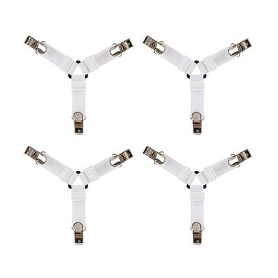 4PCS Bed Sheet Holder Straps Adjustable Triangle Sheet Straps Fitted Sheet Straps Suspenders Fastener Grippers Corner Holder for King Queen Twin Size,Mattress Covers, Sofa Cushion (White-4pcs)