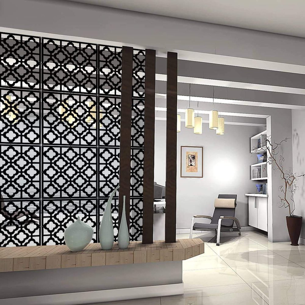 KERNORV Hanging Room Divider Decorative Screen Panels Made of PVC Room Divider Panels Screen for Dining Room Bed Room Office Restaurant(Black, 12 PCS)