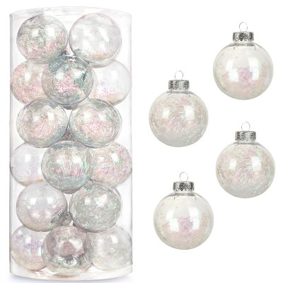 AMS 24ct Clear Christmas Ball Ornaments, 2.76''/70mm Shatterproof Hanging Xmas Balls Baubles Set for Christmas Tree with Stuffed Delicate Decorations for Wedding Christmas (Iridescent)