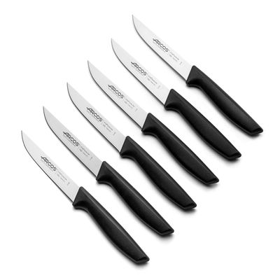 Arcos Knife Set of 6. 4 Inch Nitrum Stainless Steel blade. Professional Knife for Peeling Fruits and Vegetable. Ergonomic Polyoxymethylene Handle. Series Universal. Black Color