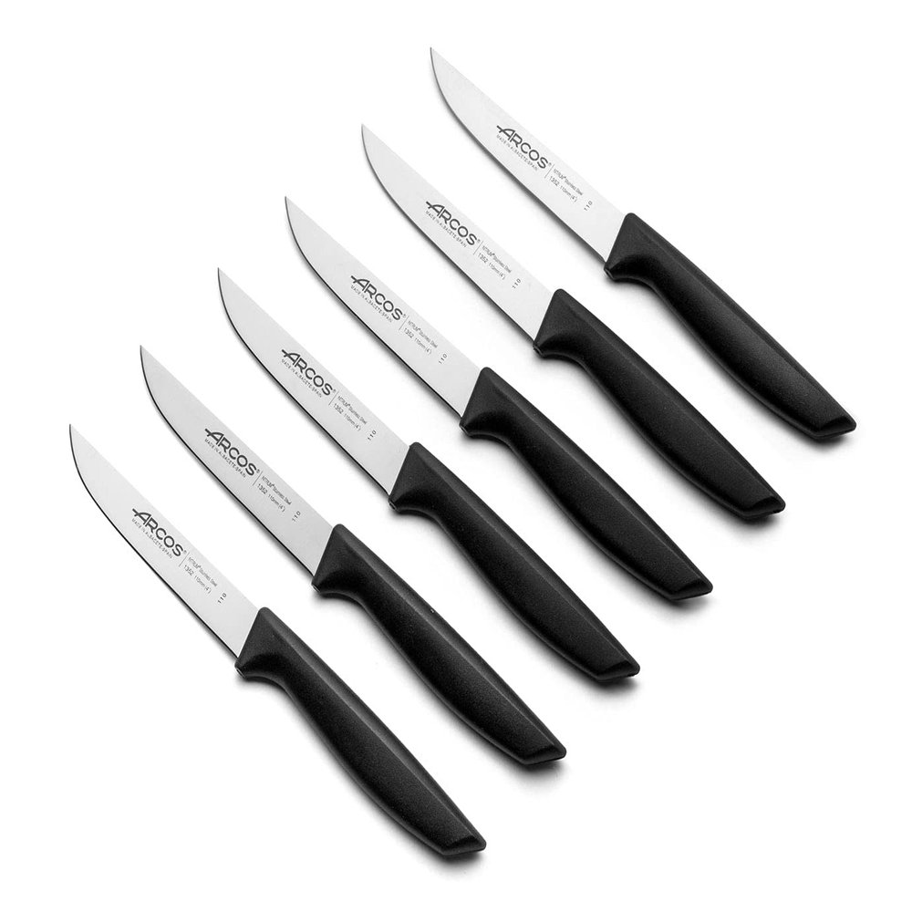 Arcos Knife Set of 6. 4 Inch Nitrum Stainless Steel blade. Professional Knife for Peeling Fruits and Vegetable. Ergonomic Polyoxymethylene Handle. Series Universal. Black Color