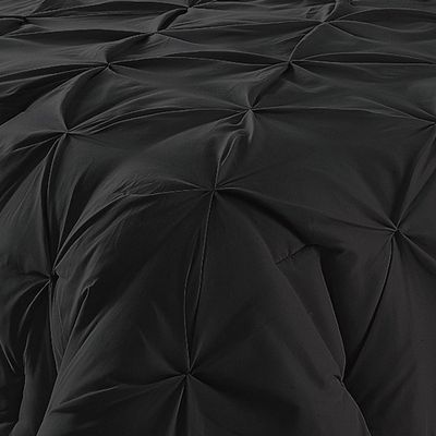 Bedding Kraft Soft Reliable Luxurious 3-Piece Pinch Pleated Duvet Cover Set 100% Egyptian Cotton 800 TC Stain Resistant Comforter Cover (Full/Queen (3-Piece), Black)
