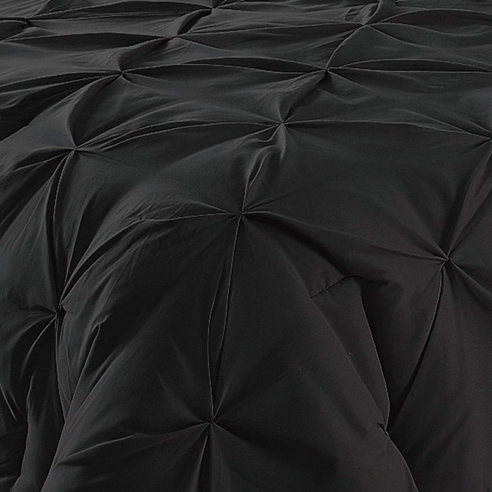 Bedding Kraft Soft Reliable Luxurious 3-Piece Pinch Pleated Duvet Cover Set 100% Egyptian Cotton 800 TC Stain Resistant Comforter Cover (Full/Queen (3-Piece), Black)