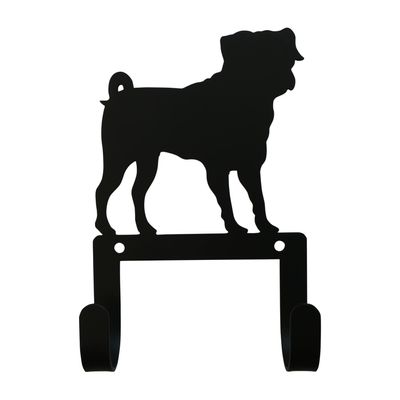 Village Wrought Iron Pug Dog Leash & Collar Wall Hook