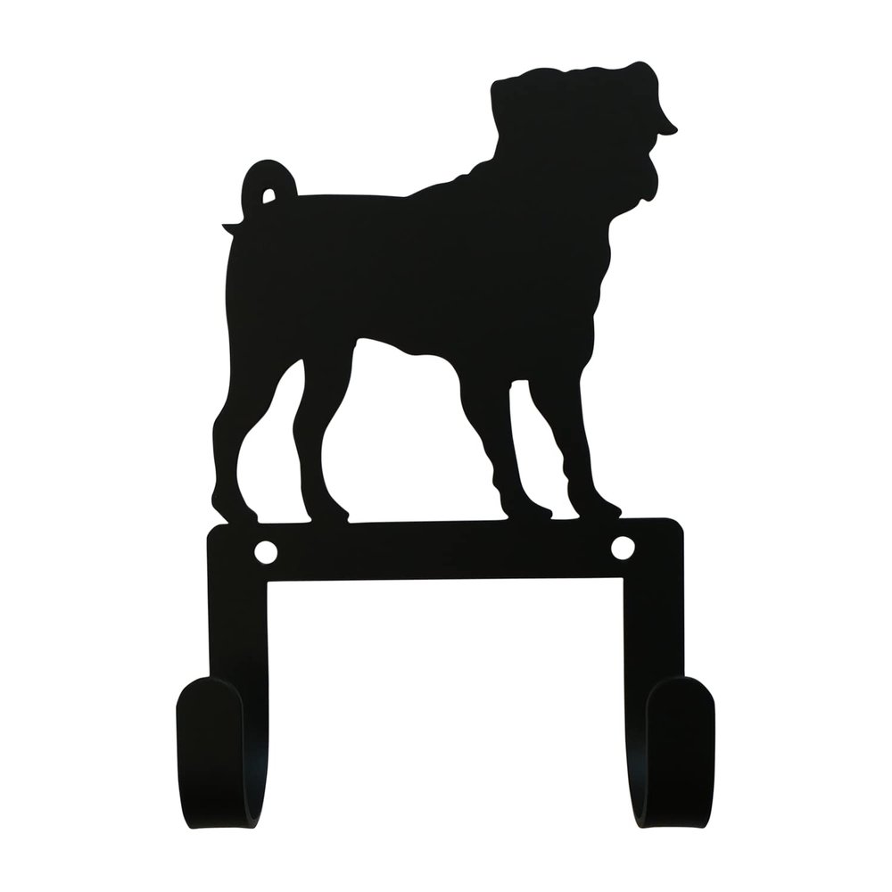 Village Wrought Iron Pug Dog Leash & Collar Wall Hook