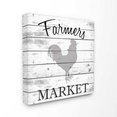 Stupell Industries Farmers Market Rooster Grey and White Planked Look Oversized Stretched Canvas Wall Art, 24 x 1.5 x 24, Multi-Color