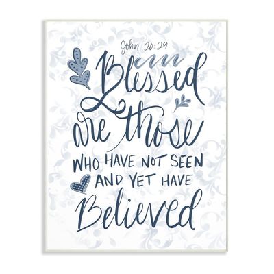 The Stupell Home Decor Collection Blessed are Those Elegant Navy Blue & White Wall Plaque Art, Multicolor