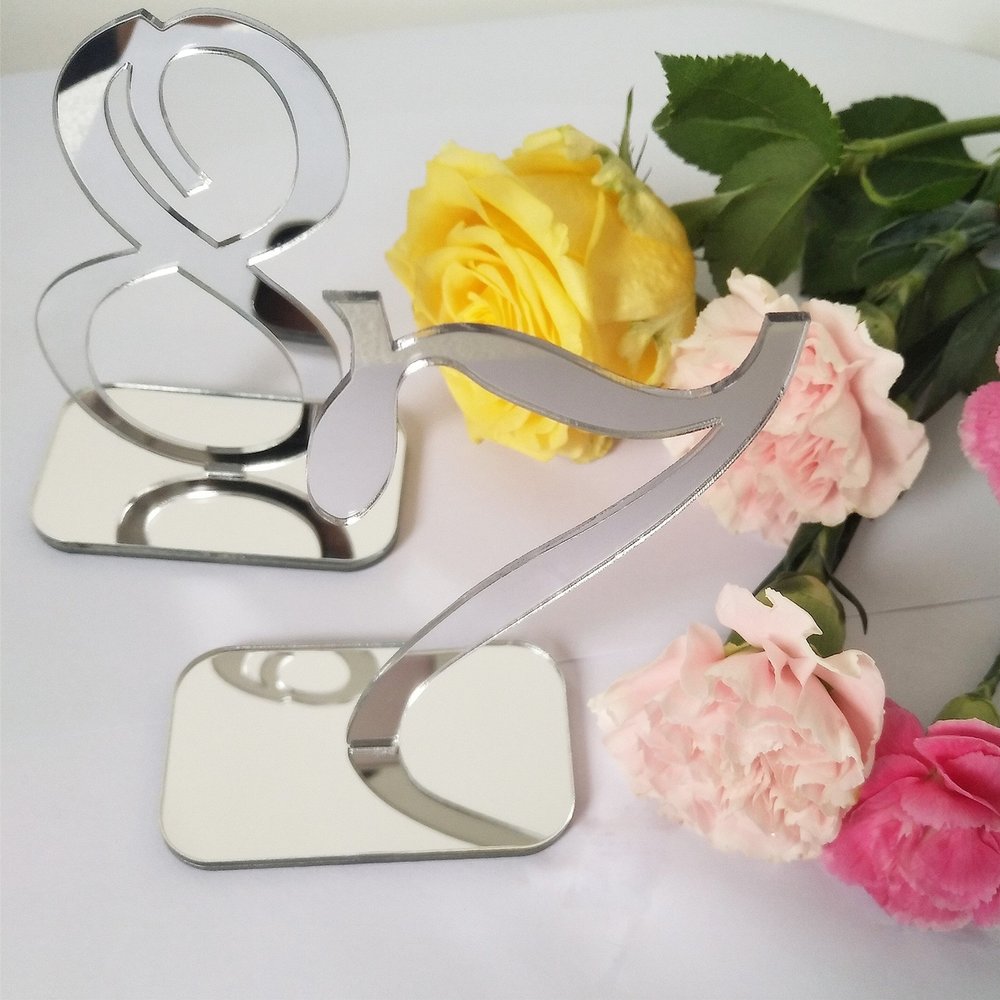 RUIXUAN Acrylic Mirror Table Numbers, Wedding Table Number with Holder, Wedding Table Numbers Set, Wedding Table Decor, Mirror Acrylic Table Numbers (30PCS, Silver)