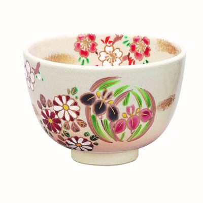 Tanaka Kousen Matcha Bowl, White, Size: Diameter 4.3 x Height 2.8 inches (10.8 x 7 cm), Rikyu Tea Bowl, Hanamaru, Paper Box Included