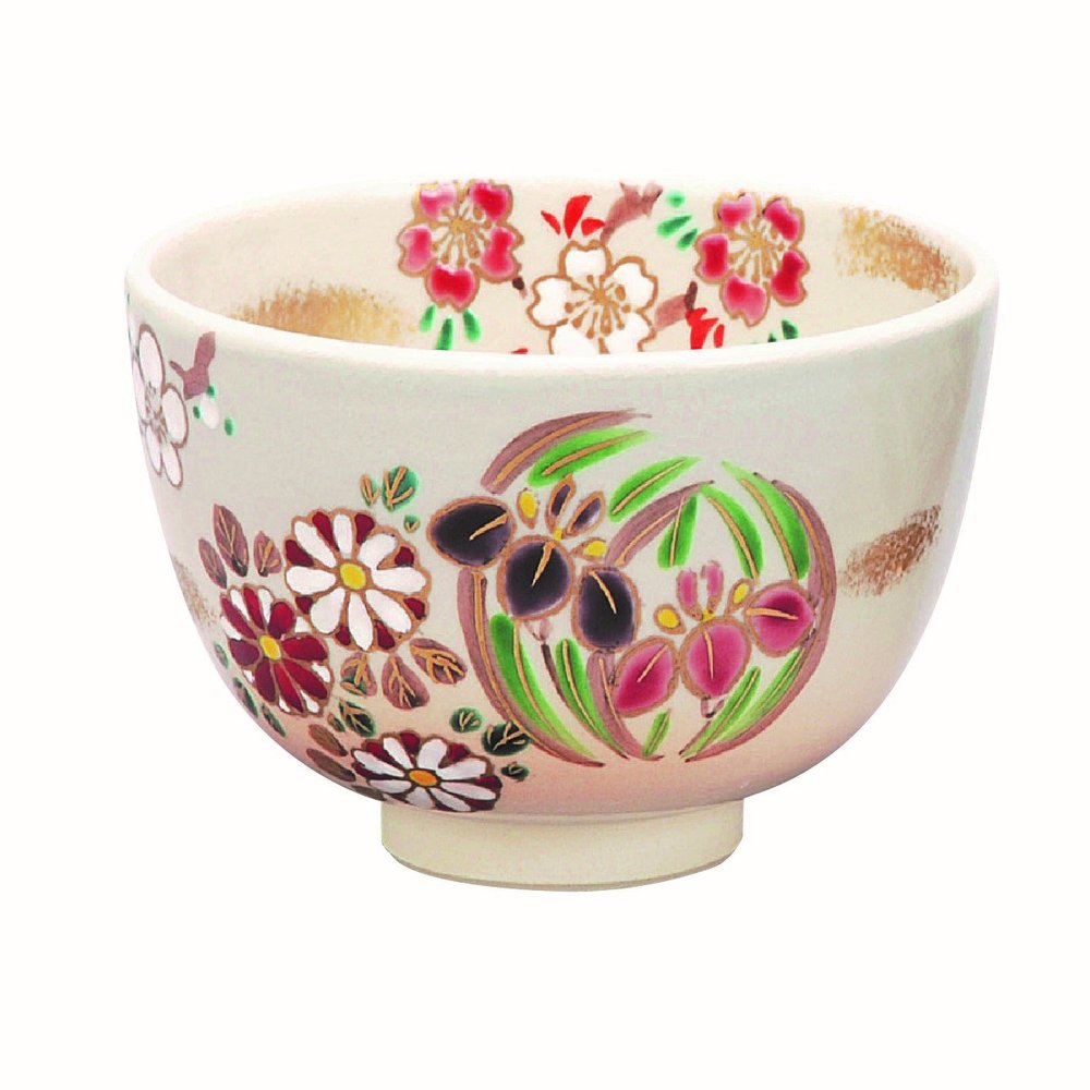 Tanaka Kousen Matcha Bowl, White, Size: Diameter 4.3 x Height 2.8 inches (10.8 x 7 cm), Rikyu Tea Bowl, Hanamaru, Paper Box Included