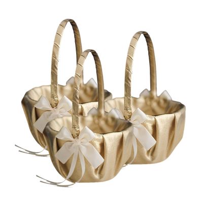 Alex Emotions Gold & Ivory Wedding Ring Bearer Pillow and Flower Girl Basket Set  Satin & Ribbons  Pairs Well with Most Dresses & Themes  Splendour Every Wedding Deserves