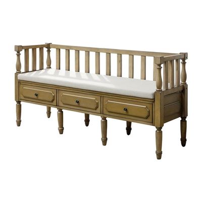 Furniture of America Stellin Cottage 3-Drawer Wood 29 in. Storage Bench with Removable Cushion for Living Room, Bedroom, Entryway, Natural Brown