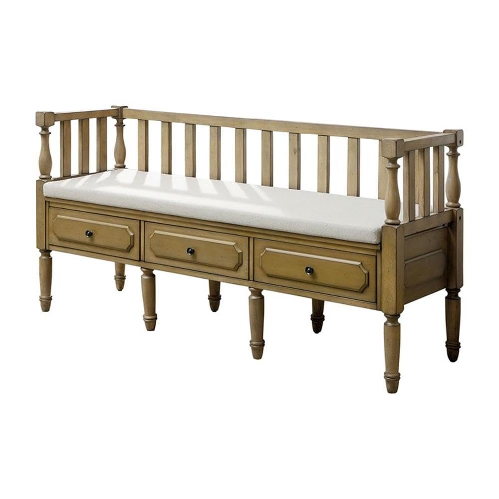Furniture of America Stellin Cottage 3-Drawer Wood 29 in. Storage Bench with Removable Cushion for Living Room, Bedroom, Entryway, Natural Brown