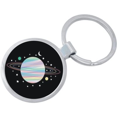 Saturn Planet Moon Stars Keychain Featuring Loop for Keys or Backpack