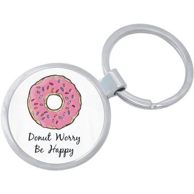 NewCharms Donut Worry Be Happy Keychain Featuring Loop for Keys or Backpack