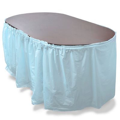 14' Light Blue Reusable Plastic Table Skirt, Extends 20'+