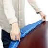 14' Light Blue Reusable Plastic Table Skirt, Extends 20'+ view 3