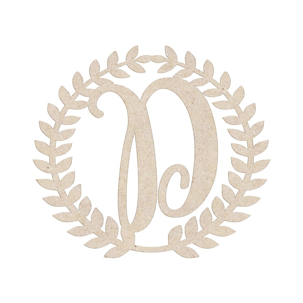 12" Roman Wreath Unfinished Wood Initial Monogram Letter D (Sizes 12"-28")