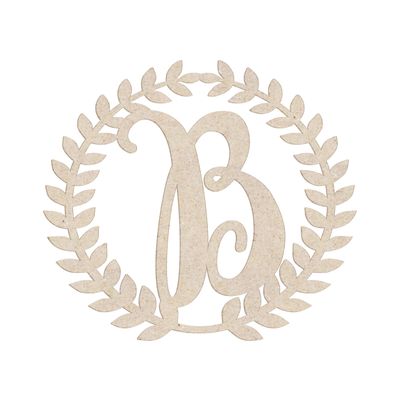 18" Roman Wreath Unfinished Wood Initial Monogram Letter B (Sizes 12"-28")