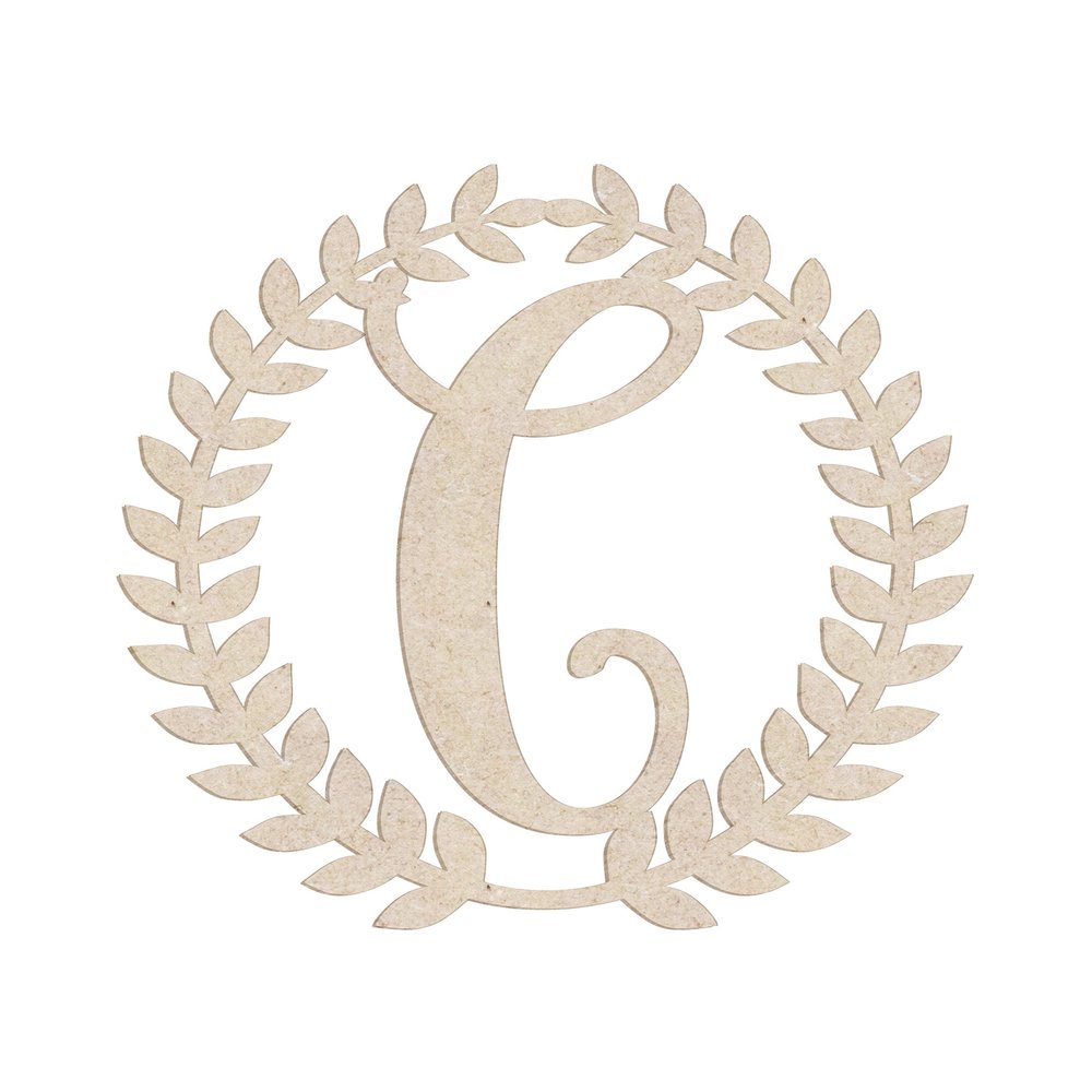 28" Roman Wreath Unfinished Wood Initial Monogram Letter C (Sizes 12"-28")