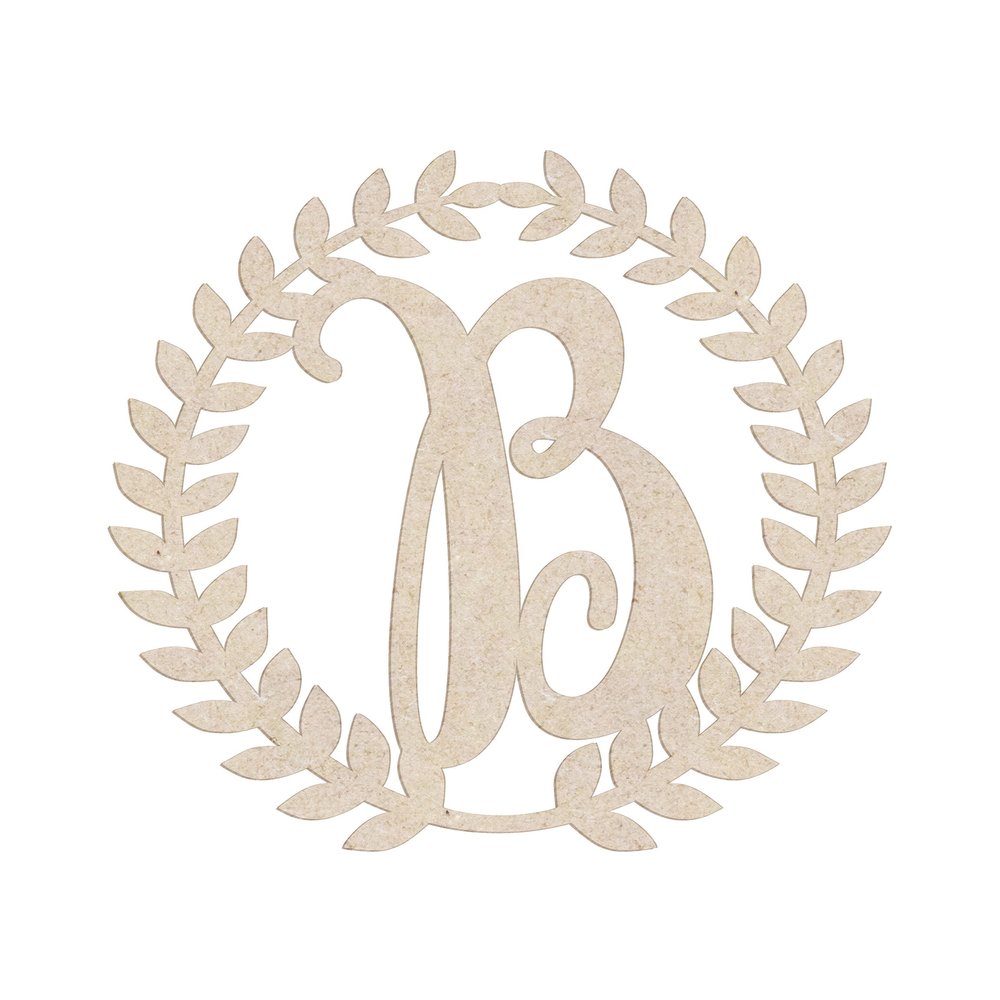 24" Roman Wreath Unfinished Wood Initial Monogram Letter B (Sizes 12"-28")