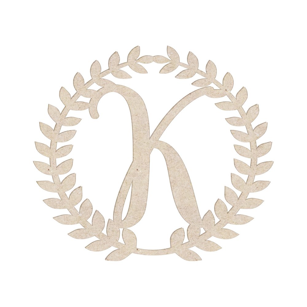 20" Roman Wreath Unfinished Wood Initial Monogram Letter K (Sizes 12"-28")