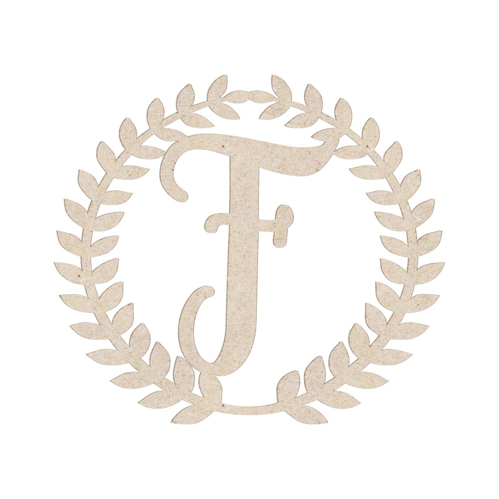 12" Roman Wreath Unfinished Wood Initial Monogram Letter F (Sizes 12"-28")