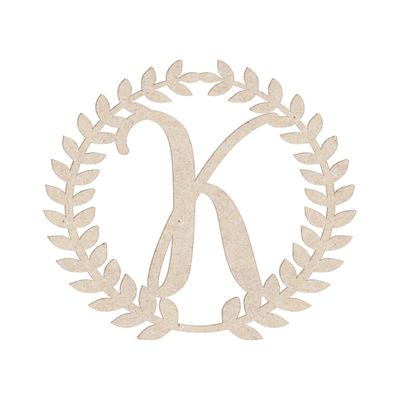 24" Roman Wreath Unfinished Wood Initial Monogram Letter K (Sizes 12"-28")