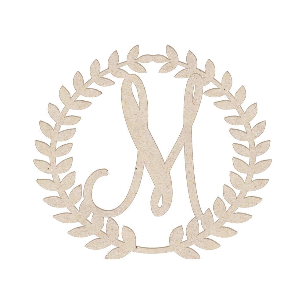 28" Roman Wreath Unfinished Wood Initial Monogram Letter M (Sizes 12"-28")