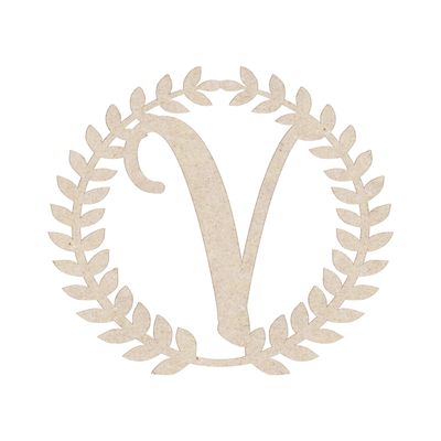 12" Roman Wreath Unfinished Wood Initial Monogram Letter V (Sizes 12"-28")