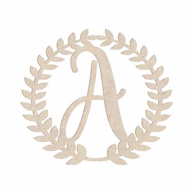 24" Roman Wreath Unfinished Wood Initial Monogram Letter A (Sizes 12"-28")